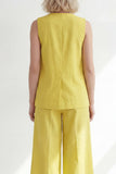 Butter Yellow V-Neck One Button Midi Leisure Sleevelsss Women Suit