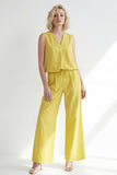 Butter Yellow V-Neck Long Women's Pantsuit