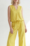 Butter Yellow V-Neck Long Women's Pantsuit