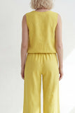Butter Yellow V-Neck Long Women's Pantsuit