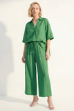 Green Short Sleeves V-Neck Women Suit