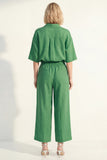 Green Short Sleeves V-Neck Women Suit