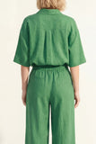 Green Short Sleeves V-Neck Women Suit