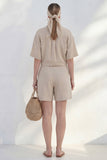 Khaki Notched Lapel Single Breasted Leisure Short Sleeves Women Suit