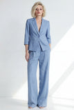 Dusty Blue Notched Lapel One Button Women Suit with 3/4 Sleeves