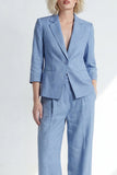 Dusty Blue Notched Lapel One Button Women Suit with 3/4 Sleeves