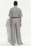 Grey Crew Neck Single Breasted Women Suit with Belt