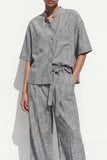 Grey Crew Neck Single Breasted Women Suit with Belt
