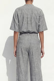Grey Crew Neck Single Breasted Women Suit with Belt