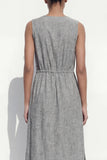 Grey V-Neck Single Breasted Midi Work Dress with Belt