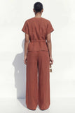 Caramel V-Neck Short Sleeves Women Suit with Belt