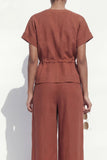 Caramel V-Neck Short Sleeves Women Suit with Belt