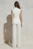 White Notched Lapel Ruched Slim Fit Women's Work Suit