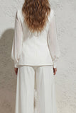 White Notched Lapel Ruched Business Suit with Belt