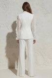 White Notched Lapel Ruffled Slim Fit Women Suit