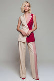Light Khaki 2 Piece Notched Lapel ColorBlock Women Suits
