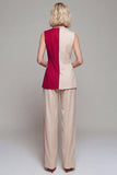 Light Khaki 2 Piece Notched Lapel ColorBlock Women Suits