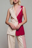 Light Khaki 2 Piece Notched Lapel ColorBlock Women Suits