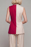 Light Khaki 2 Piece Notched Lapel ColorBlock Women Suits