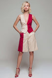 Light Khaki 2 Piece V Neck ColorBlock Women Suits