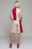 Light Khaki 2 Piece V Neck ColorBlock Women Suits