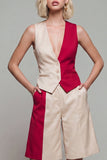 Light Khaki 2 Piece V Neck ColorBlock Women Suits