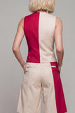 Light Khaki 2 Piece V Neck ColorBlock Women Suits