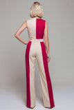 V Neck ColorBlock Light Khaki Women's Jumpsuits