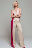 Light Khaki 2 Piece ColorBlock Sleeveless Women Suits
