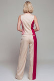 Light Khaki 2 Piece ColorBlock Sleeveless Women Suits