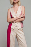 Light Khaki 2 Piece ColorBlock Sleeveless Women Suits