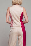 Light Khaki 2 Piece ColorBlock Sleeveless Women Suits