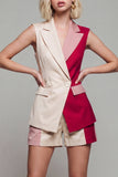 2 Piece Light Khaki Peaked Lapel ColorBlock Women Suits