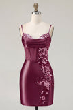 Navy Bodycon Corset Satin Embroidered Cocktail Dress
