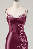 Navy Bodycon Corset Satin Embroidered Cocktail Dress