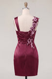 Navy Bodycon Satin Ruched Embroidered Cocktail Dress