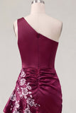 One Shoulder Navy Satin Bodycon Asymmetrical Mini Party Dress