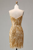 Sparkly Golden Beaded Sweetheart Bodycon Mini Cocktail Dress