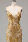 Sparkly Golden Beaded Sweetheart Bodycon Mini Cocktail Dress