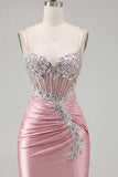 Blush Bodycon Corset Ruched Cocktail Dress with Rhinestones