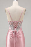 Blush Bodycon Corset Ruched Cocktail Dress with Rhinestones