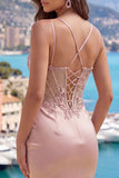 Champagne Sheer Corset Bodycon Ruched Beaded Cocktail Dress
