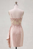 Champagne Bodycon Corset Beaded Cocktail Dress with Sash
