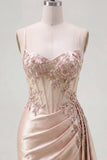 Champagne Bodycon Corset Beaded Cocktail Dress with Sash