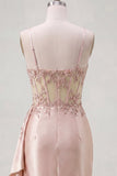 Champagne Bodycon Corset Beaded Cocktail Dress with Sash