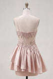 Champagne A-Line Corset Ruched Cocktail Dress with Beading