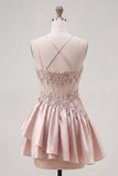 Champagne A-Line Corset Ruched Cocktail Dress with Beading