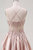 Champagne A-Line Corset Ruched Cocktail Dress with Beading