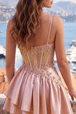 Champagne A-Line Corset Ruched Cocktail Dress with Beading