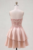 Cute A-Line Champagne Sweetheart Corset Ruffled Cocktail Dress with Beading